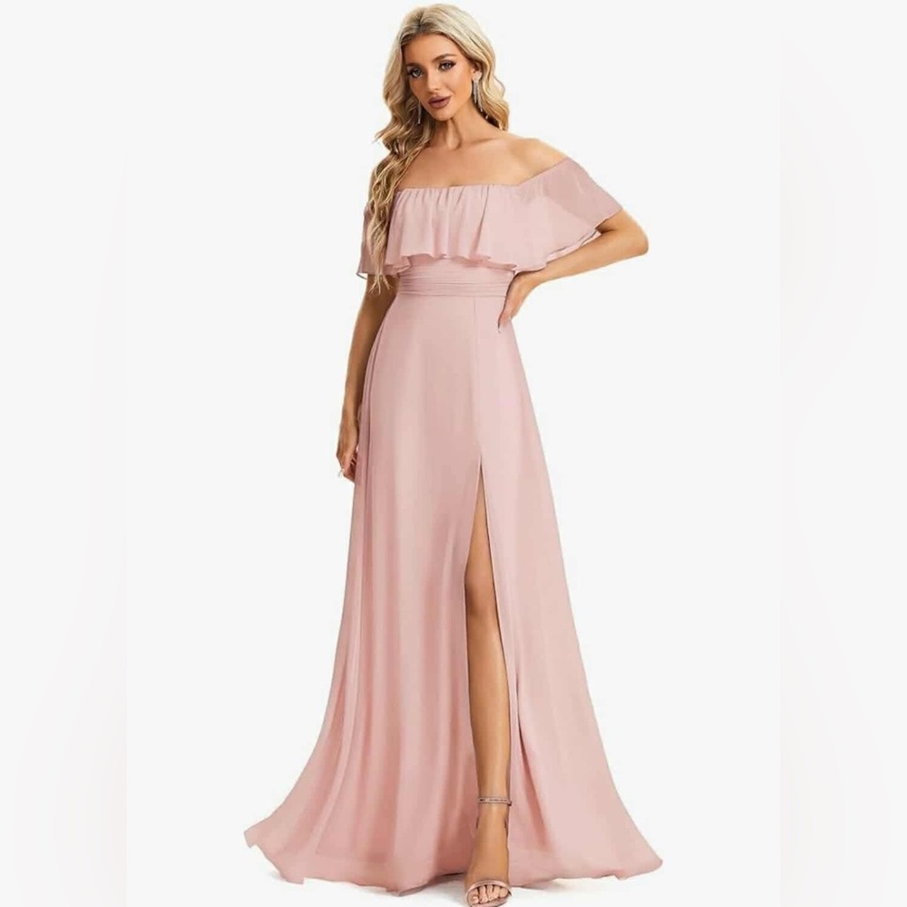 Ever-Pretty Off The Shoulder Bridesmaid Dress, Side Split High Waist Flowy Maxi